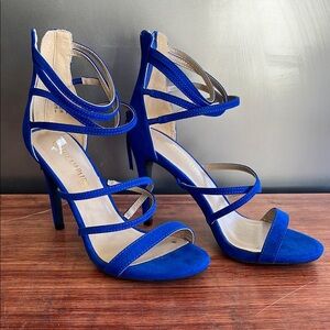 SH106 Dream Pairs Blue Stiletto Heels Strappy Design Size 8
